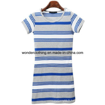 Fitted Fashion Women Stripe coton col rond été fille T-shirt